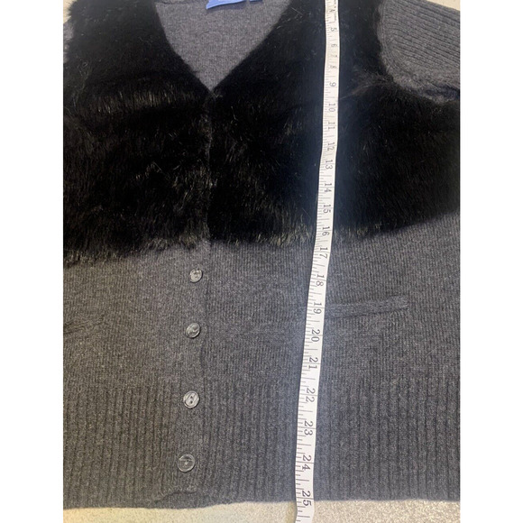 Simply Vera -Vera Wang Womens Sweater Extra-Large Grey Wool Faux Fur Cardigan - Picture 15 of 16